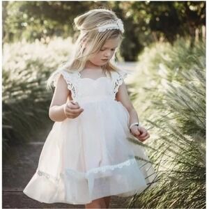 Dollcake Dollhouse Full Skirt Dress Girls 5 Lace Bolero Blush Pink Flower Girl